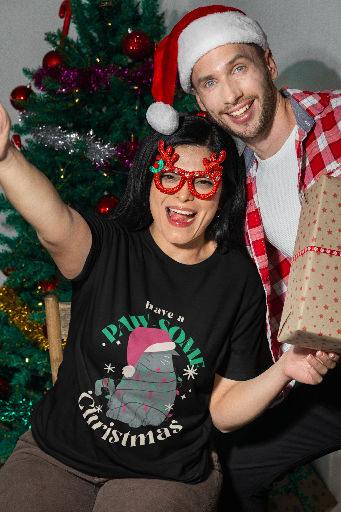 Front Printed Have A Paw-Some Christmas T-Shirt | Unisex